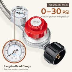 5FT 0-30 PSI HP Propane Regulator Hose Gas Grill Regulator & PSI Gauge