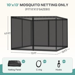 Universal 10×13 ft Gazebo Mosquito Netting, Replacement 4-Panel Sidewalls wit…