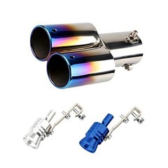 Sakali Universal Double Outlet Exhaust Tip Fit Pipe Straight Burnt Blue+Silver