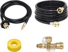Propane Brass Tee Adapter Kit, 4-Port Propane Brass Tee with 5FT & 12FT Hose