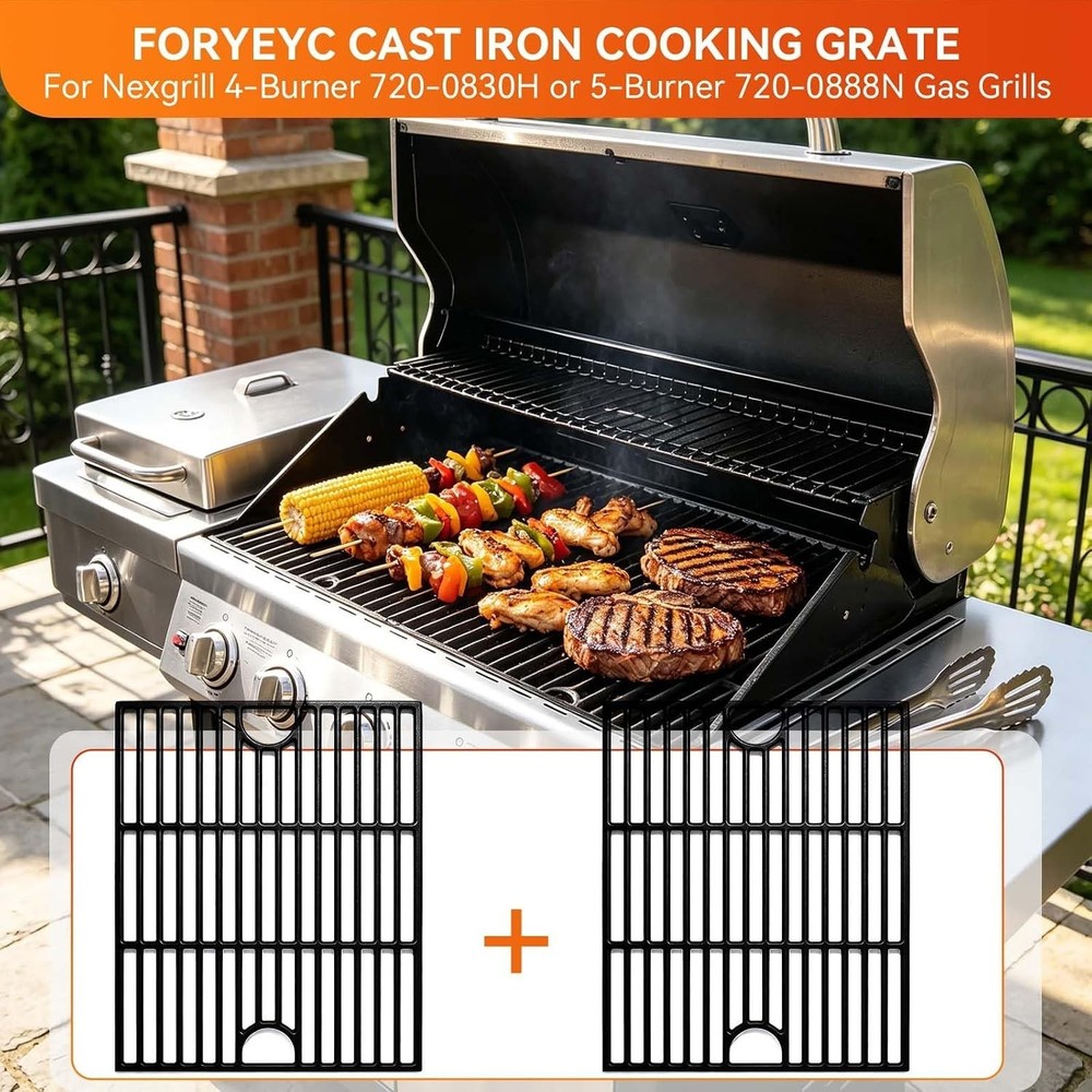 17 Inch Grill Grates – 2pcs Cast Iron Non-Stick Surface 17″ x 13 1/4″