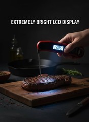 0.5 Sec Instant Read Meat Thermometer Digital with Auto Rotate Red & Black