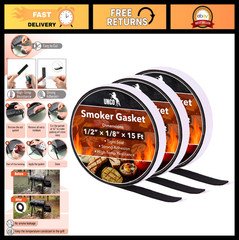 High-Temp Smoker Gasket Seal – 15FT, 1/2″ x 1/8″, 3 Pack, Durable Black Seal