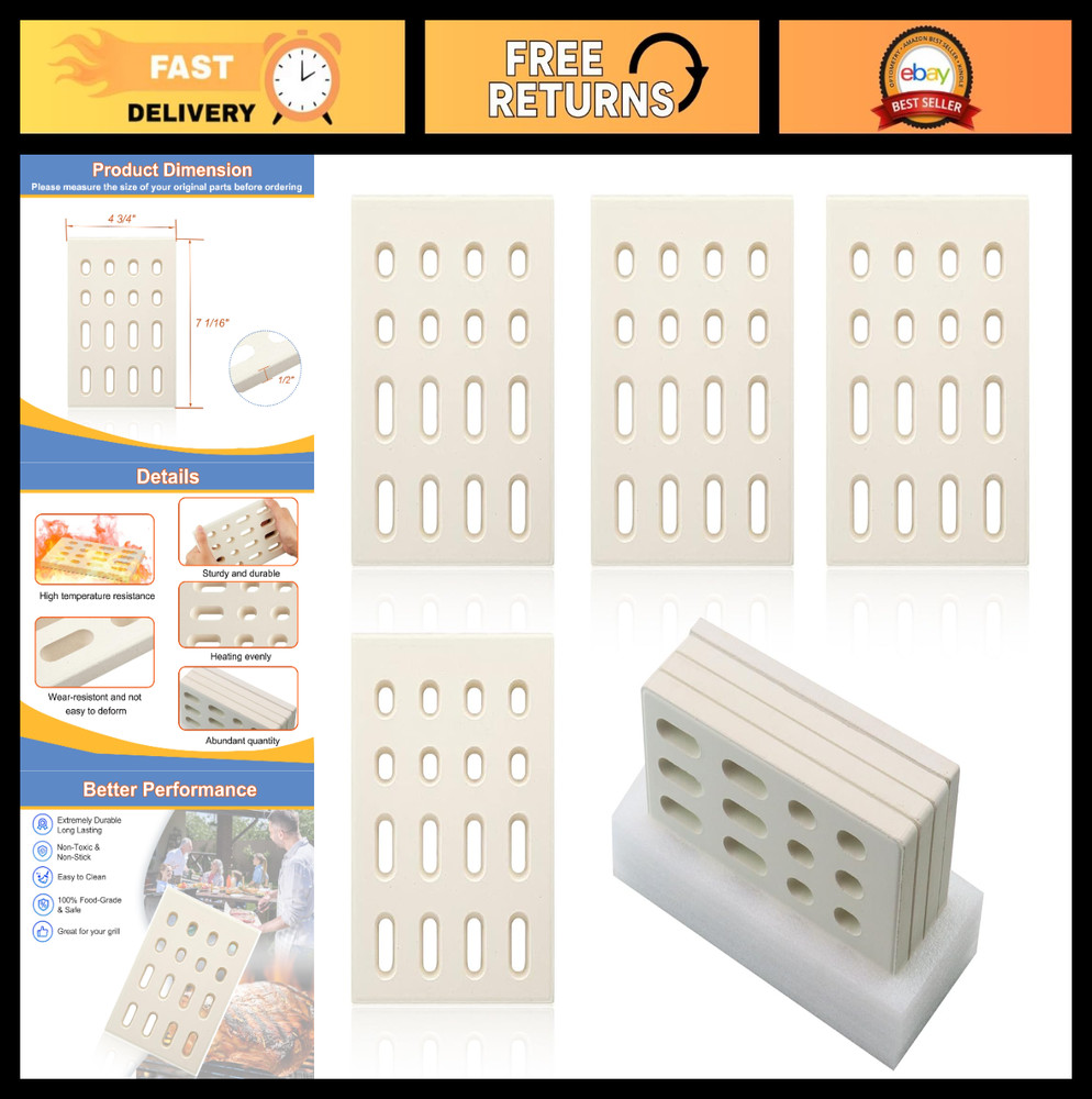 Ceramic Radiant Flame Tamer Replacement for BBQ Grills, Heat Plate Briquettes, 4