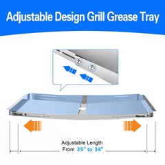 Grill Grease Tray Replacement for Dyna Glo with Catch Pan, 25”-34”, Silver