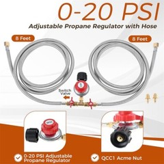 0-20 PSI Adjustable Propane Regulator with 8FT Hose 1/8″ MNPT Pipe Fitting