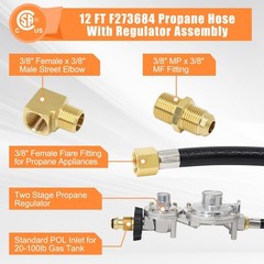 12FT Propane Hose with Regulator & Adapter for Heaters, RVs, Stoves, Generators