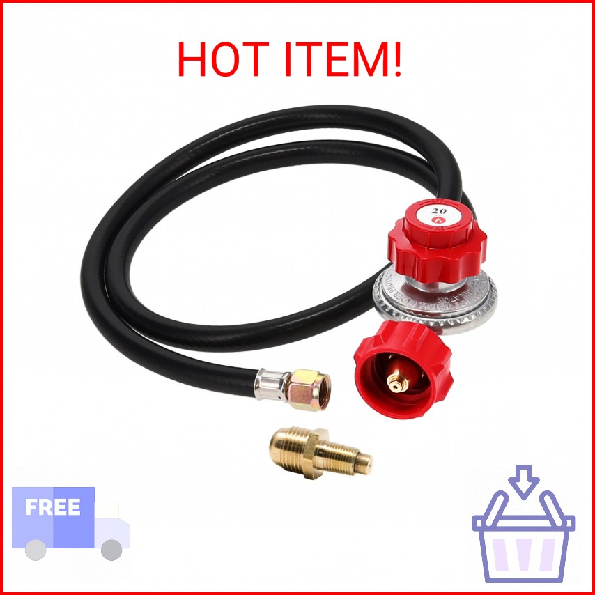 GASONE Propane Regulator – Brass Orifice 4 ft High Pressure 0-20 PSI Adjustable