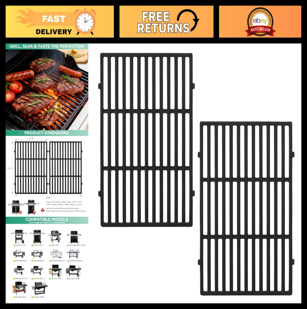 Replacement Grill Grates for Weber Spirit 300 Series & Genesis Gas Grills, Cast
