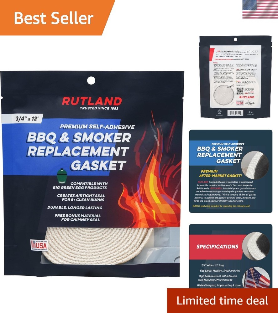 Big Green Egg Replacement Gasket Kit – 12ft, High Temp Fiberglass & 3M Adhesive