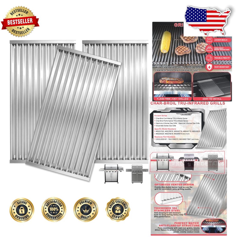 17″ Charbroil Infrared Emitter Grates 304 Stainless Steel Warp-Resistant