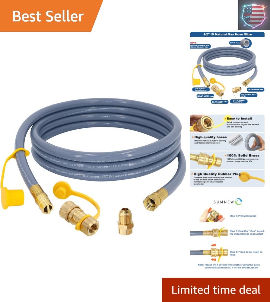 12 Feet 1/2 Inch ID Natural Gas Hose with Quick Disconnect for weber, charbro..,