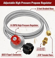 5FT High Pressure Propane Regulator Hose, 0~20PSI Adjustable Propane Tank Reg…