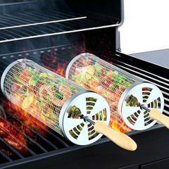 Rolling Grill Basket(2PCS), Removable Wooden Large, 2 PCS, 2025 Edition