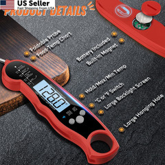 Instant Read Meat Thermometer for Grill and Cooking, 4.6 inches, Red – Black