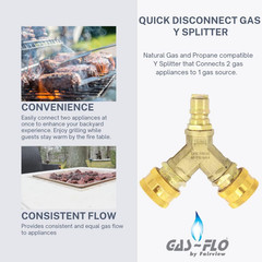 Gas Quick Disconnect 3/8 Y Splitter, CSA Certified for Propane and Natural Gas