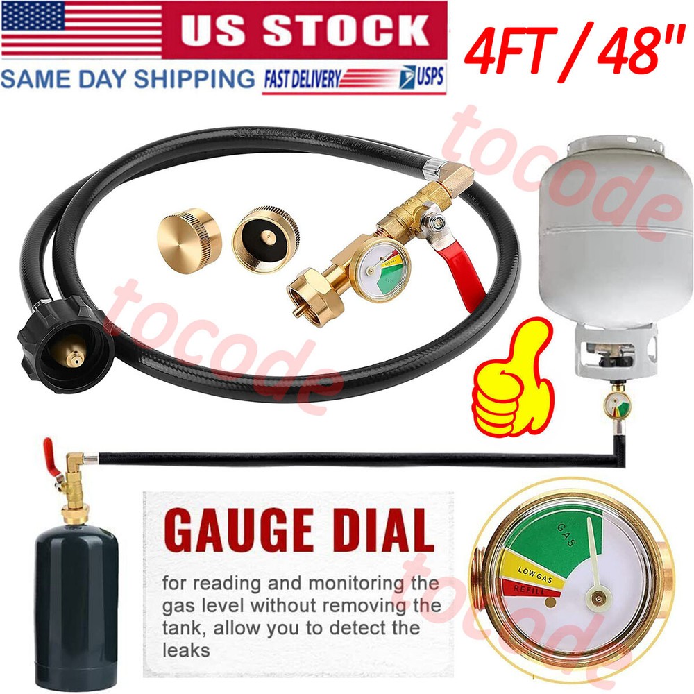 4ft Propane Hose w/Control Valve,Gauge,Tank Adapter Converts QCC1 Tank