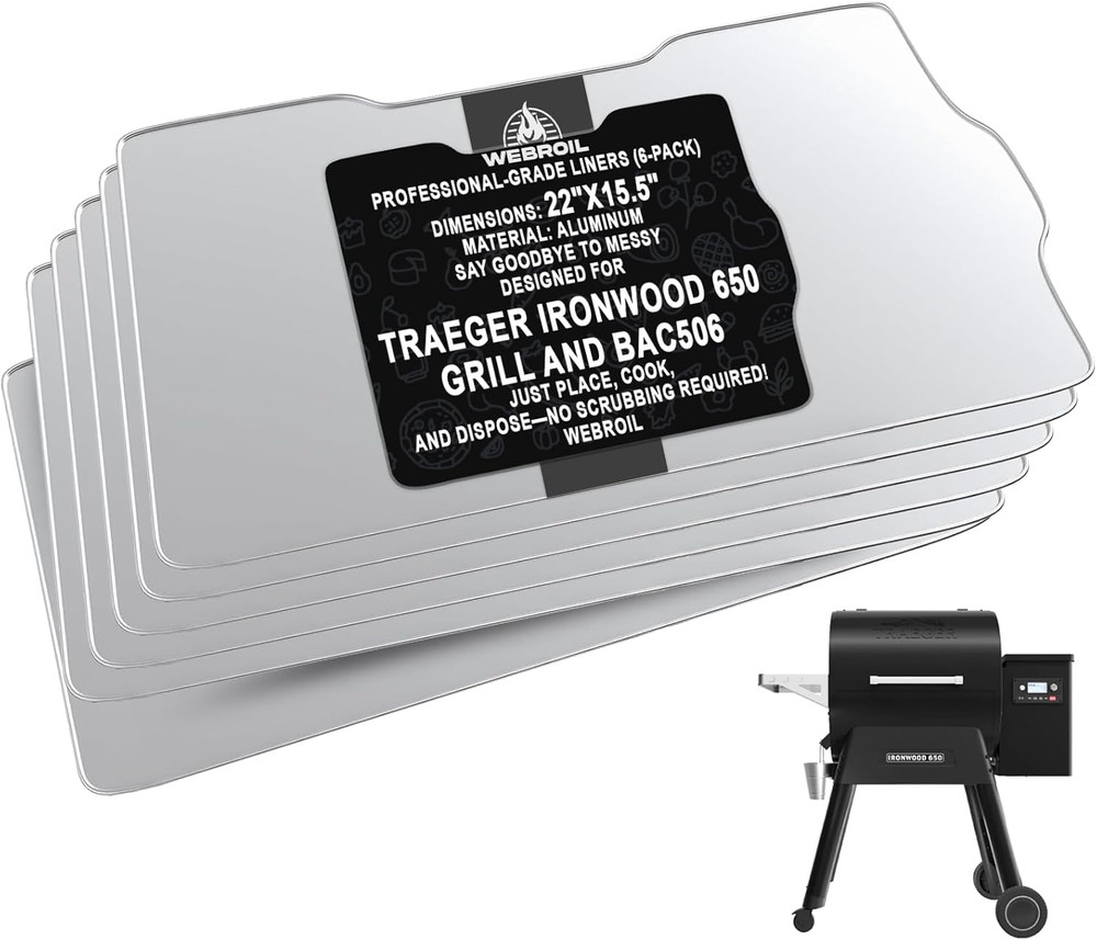6 Packs BAC506 Drip Tray Liners for Traeger Ironwood 650 Series Grills, Heat-Res