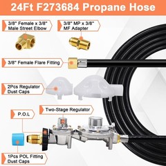Hiorucet 24 FT F273684 Propane Hose with Regulator 24FT Hose, Black