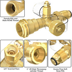 Propane Brass 4 Port Tee Kit Propane Brass Tee Adapter Kit 5FT and 12FT Stainles