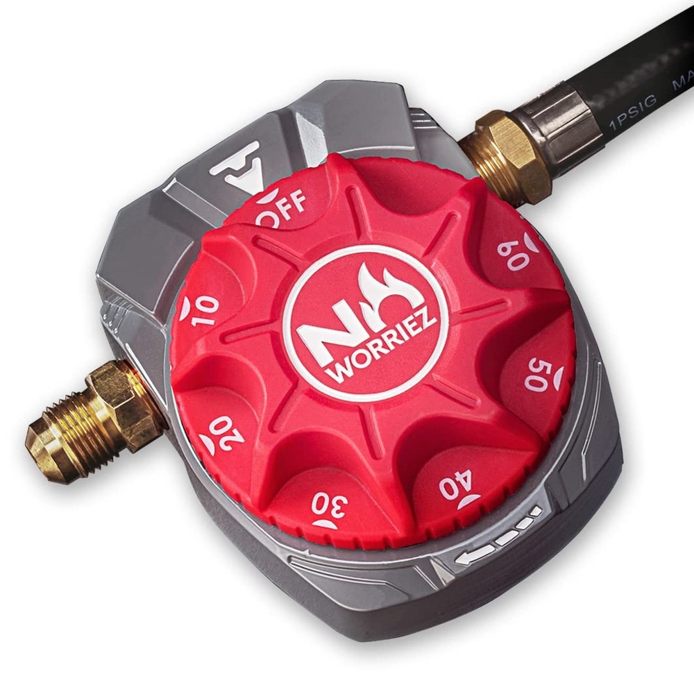 NO WORRIEZ Safety Auto Shut-Off Gas Timer 1 hr, Set_3/8″ W/ Fixed Hose, Red