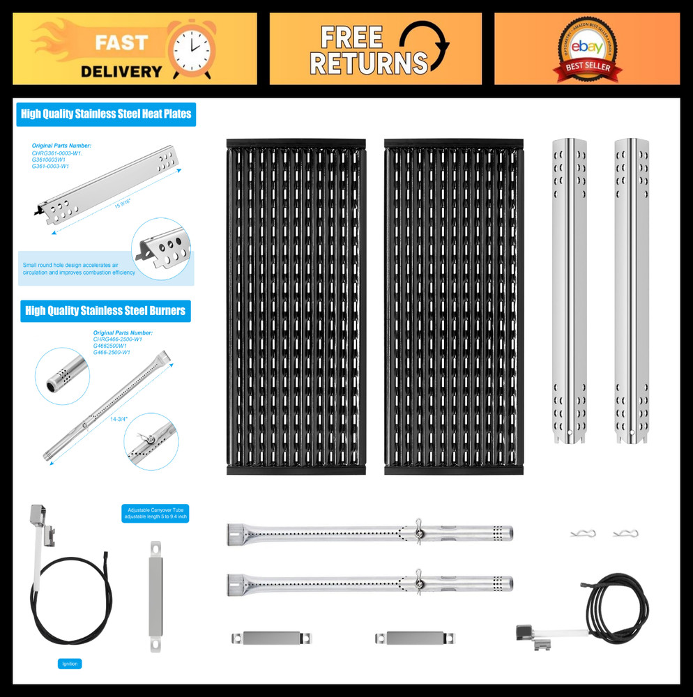 Replacement Grill Parts for 2-Burner Gas Grill, 17″ Emitter Plates, Heat Tents &