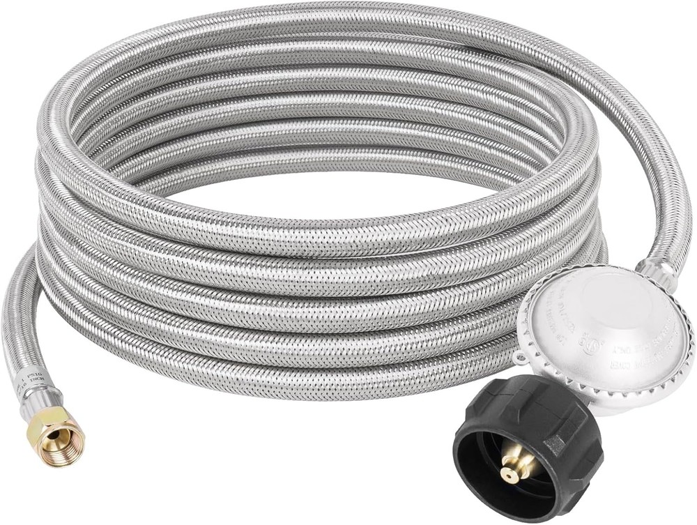 SHINESTAR 15ft Propane Hose with Regulator Stainless Braided 3/8″ Flare US