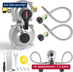 RV Propane Regulator 2 Tank Hoses, 2-Stage Auto Changeover LP Gas Regulator with