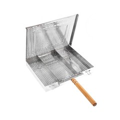 Stainless Steel Grill Tray with Wooden Handle for Camping and Barbecues