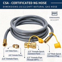 12 Feet 1/2 inch ID Natural Gas Grill Hose with Quick Connect Fittings, Natur…