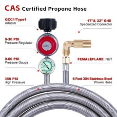 TOHONGADON 6 FT Propane Adapter Hose with 0-30 PSI 6ft Qcc1, Black