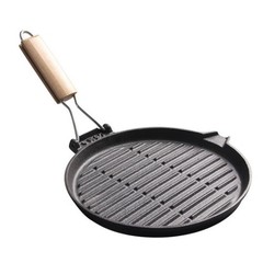 Multipurpose Cast Iron Grill Pan with Folding Handle and Juice Lip for Cooking