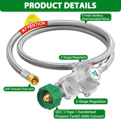 Two Stage Propane Regulator for Gas Grills RV Generator QCC1 Type1 Connector