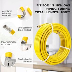 Thoupets 100Ft 1/2 Csst Gas Line 1/2In Natural Flexible Gas Line 2 Male Adapter