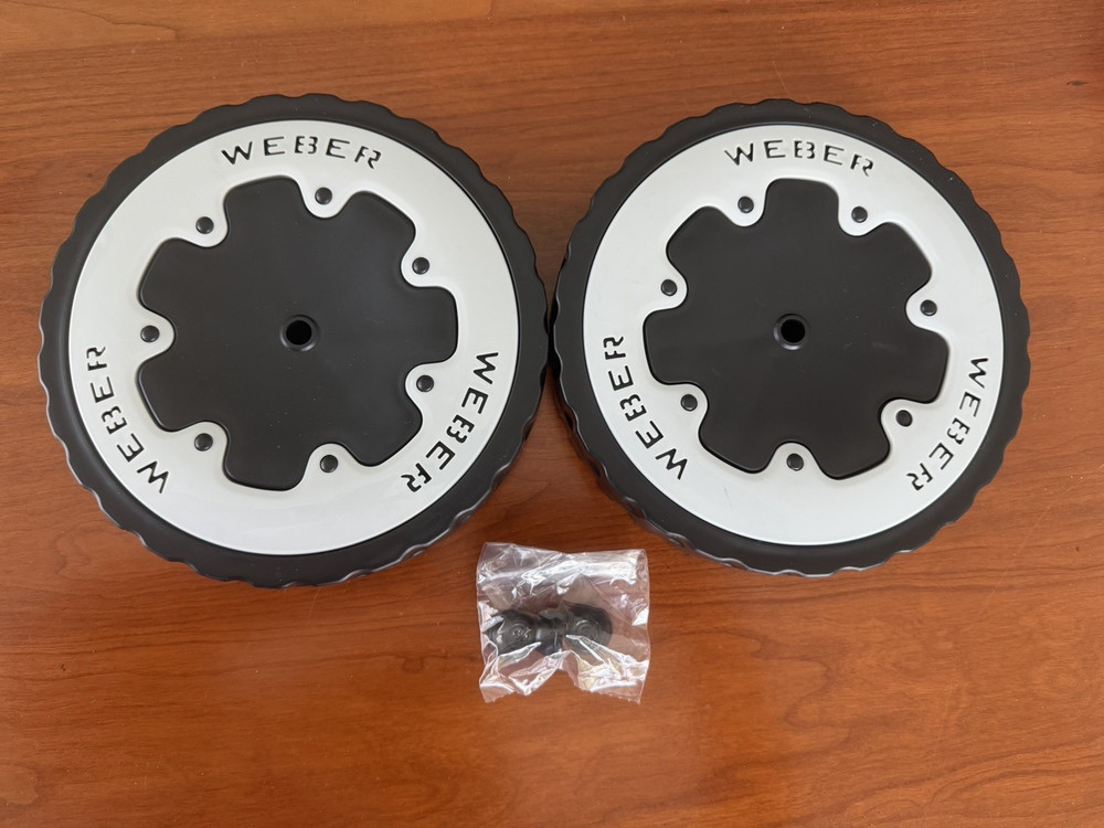 Weber Gas Grill wheel replacements set of 2 wheels with 3 hub caps Never used