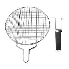 Portable Stainless Steel Round Grill Net with Lockable Basket for Outdoor BBQ