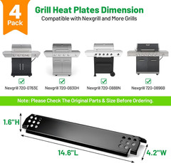 14.6″ L Grill Heat Plates 4 Pack, Porcelain Steel Gas BBQ Grill Burner Covers, H