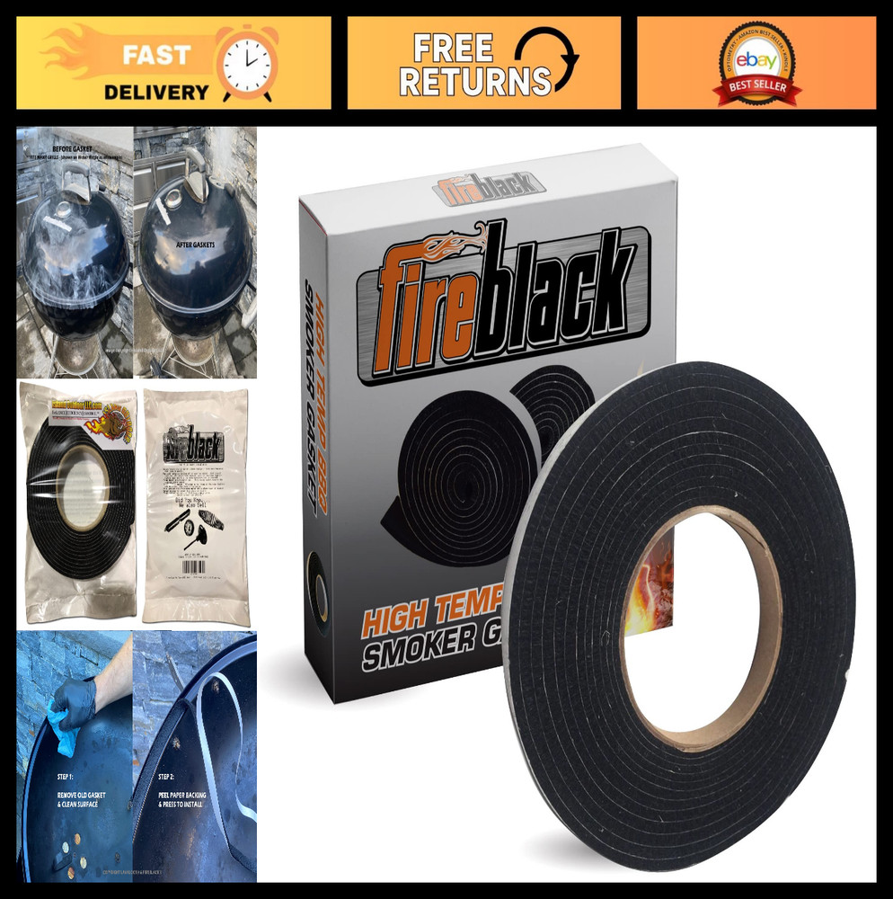 High Temp BBQ Smoker Gasket Self-Stick 15ft, 1/2″ x 1/8″, Heat Resistant Seal