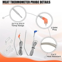 2Pcs Replacement Meat Thermometer Probes Fit For Thermopro TP16 TP610 Dual Probe