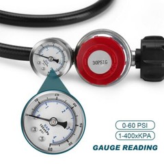 4FT 0-30PSI High Pressure Propane Regulator with Hose & Gauge, 1/8 MNPT Pipe Fit