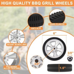 BBQ Replacement Wheels for 18/22″ Weber Kettle Grill – 6″ Tires & Hub Caps, 2PCS