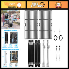 Grill Replacement Parts Kit – Cast Iron Grates, Heat Plates & Burner Tubes for 2