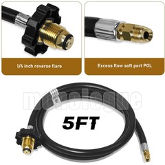 Propane Brass Tee Adapter Kit, 4-Port Propane Brass Tee with 5FT & 12FT Hose