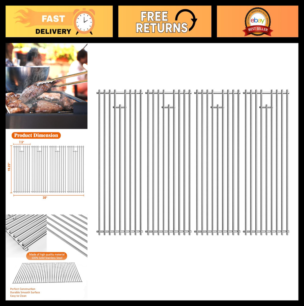4 Pack BBQ Grill Grate Replacement Parts 19.25″ x 30″ for Bull Grills LP/NG