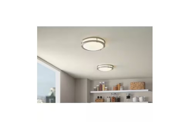 Hampton Bay (2) Pack Flaxmere 12 in. Modern Brushed Nickel Integrated LED Lights