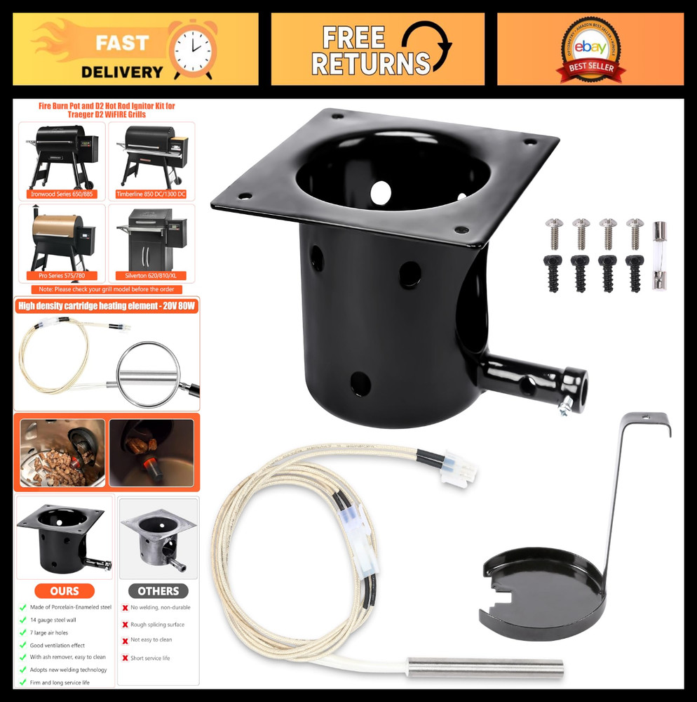 “Fire Burn Pot & D2 Ignitor Kit for Traeger Pro, Ironwood, Silverton Grills – Wi