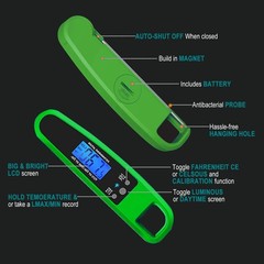 LIKEPAI Instant Read Meat Thermometer for Kitchen Cooking, Ultra Fast Green
