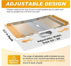 Grill Grease Tray with Catch Pan, 24″-30″ Adjustable Grill.