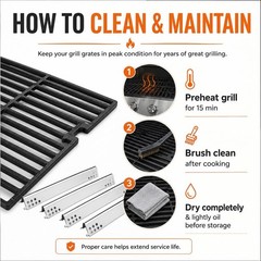 Grill Parts for 4-Burner Gas Grill – Cast Iron Cooking Grates & Heat Plates 18×2
