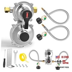 RV Propane Regulator 2 Tank Hoses, 2-Stage Auto Changeover LP Gas Regulator
